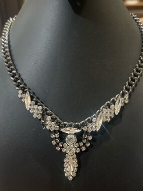 Elegant Crystal Accent Silver-Tone Statement Necklace
